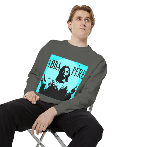 Retro Garment-Dyed Sweatshirt with 'Abba Père' Design