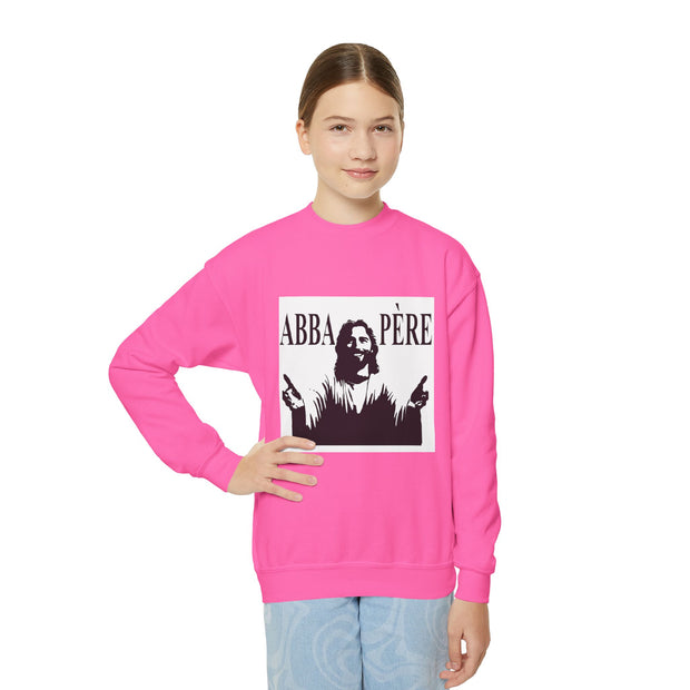Back to school,Youth Crewneck Sweatshirt with 'ABBA PÈRE' and GOD Design