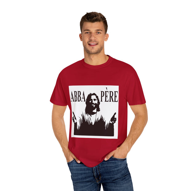 Unisex Garment-Dyed T-shirt with Abba Père Atom Inspired Graphic