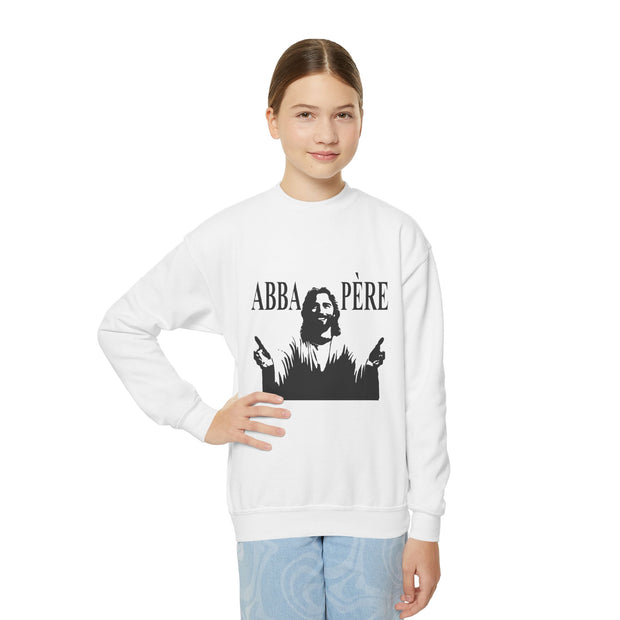 Back to school,Youth Crewneck Sweatshirt with 'ABBA PÈRE' and GOD Design