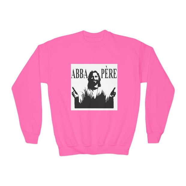 Back to school,Youth Crewneck Sweatshirt with 'ABBA PÈRE' and GOD Design